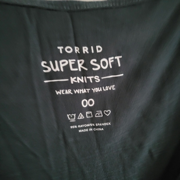 Torrid Women's Green Super Soft Crochet V-neck Babydoll Top Size M/L - Picture 4 of 6